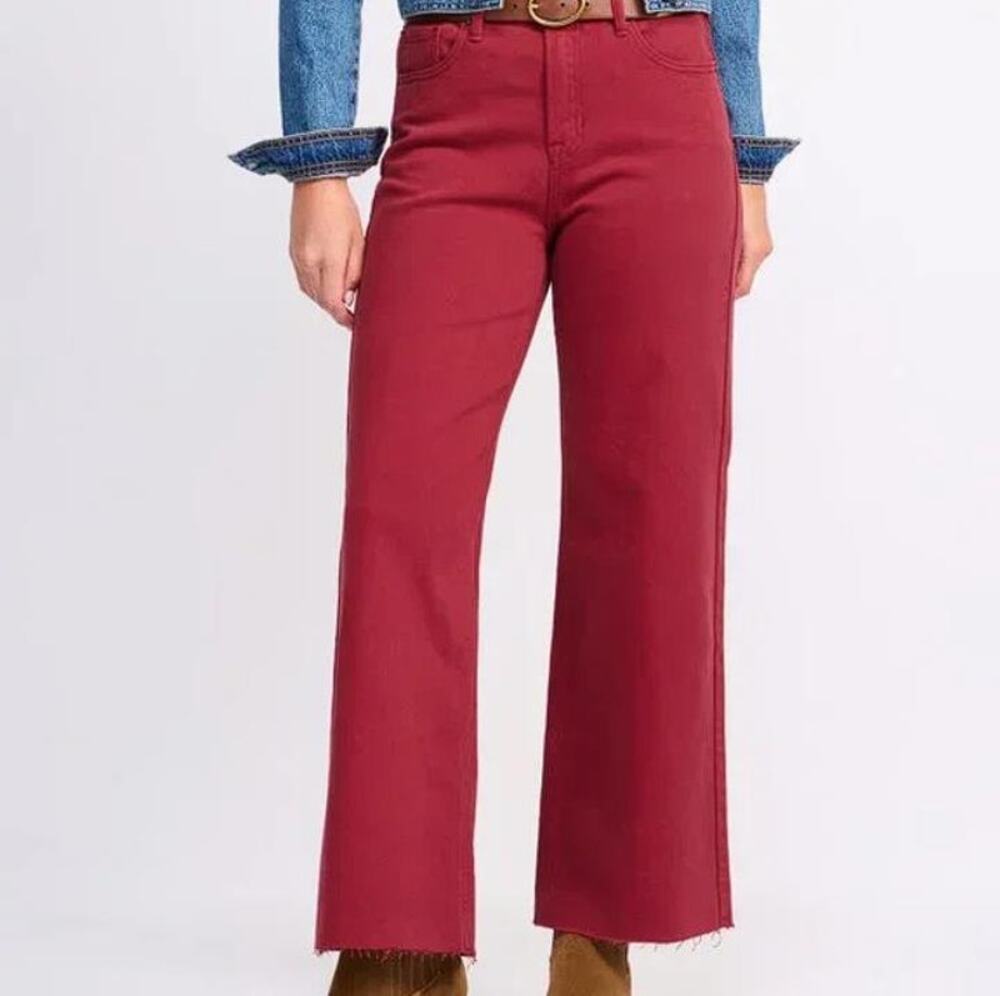JUST USA Women's Wide Leg with Scissor Cut Jeans Size 33/16 In Burgundy